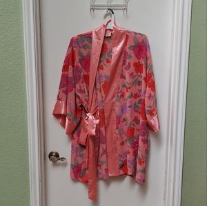 Women's Vintage Victoria's Secret Satin Floral Wrap Style Robe One Size